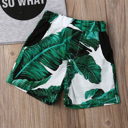 FYBITBO 2Pcs Toddler Little Boys Summer Clothes Sets Cute Mamas Boy Sleeveless Tank Tops T-Shirt+Palm Shorts Outfits (Palm Leaf, 4T)
