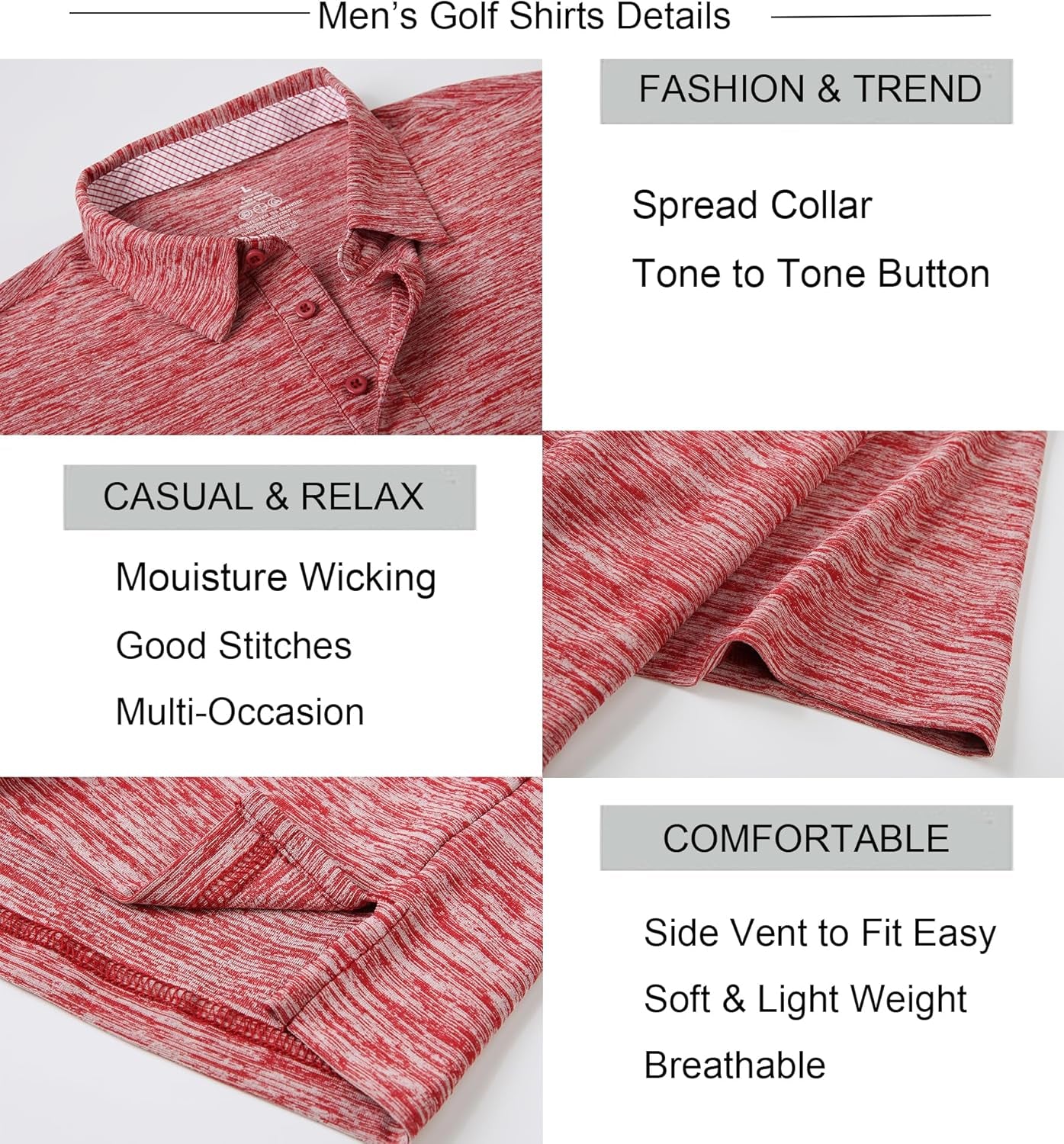 Mens Golf Shirt Moisture Wicking Quick-Dry Short Sleeve Casual Polo Shirts for Men